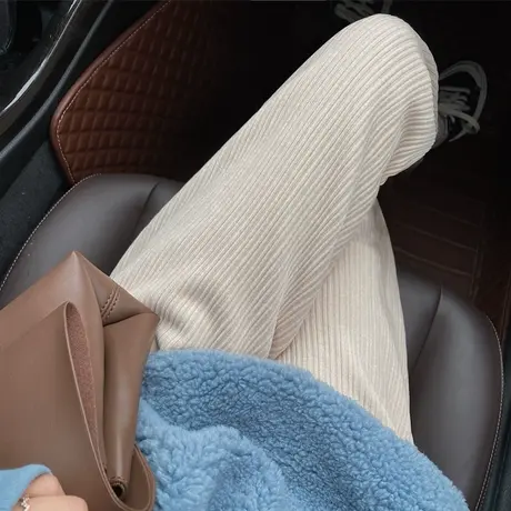 灯芯绒阔腿裤女秋冬加绒加厚高腰直筒垂感条绒宽松显瘦雪尼尔拖地商品大图