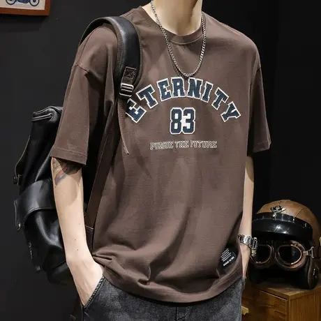 美式印花短袖t恤男士潮牌大码夏季2023新款衣服男款纯棉男装体恤商品大图