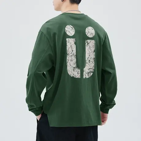 春季春秋款纯棉圆领长袖t恤男士字母印花体恤男生夏季上衣服男装商品大图