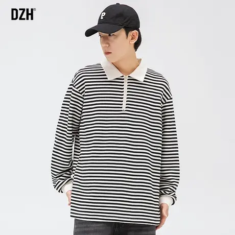 男生半拉链polo衫男潮牌高级感男装2023年新款条纹长袖t恤春秋款商品大图