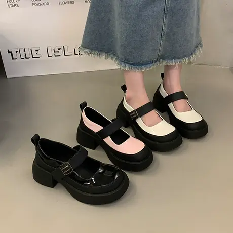 厚底玛丽珍女鞋2024新款夏季法式单鞋复古小个子粗高跟英伦小皮鞋商品大图