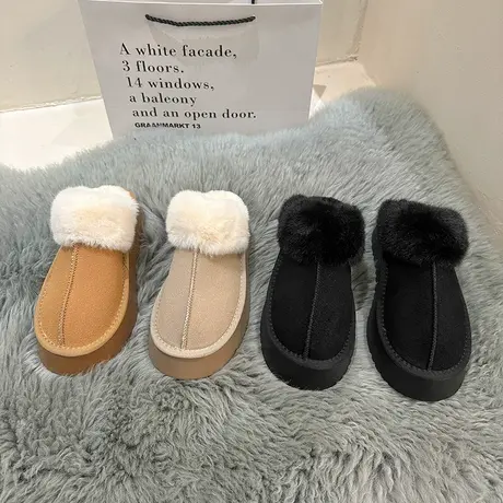 网红毛毛拖鞋女外穿2023年秋冬新款厚底松糕加绒防滑包头棉拖鞋潮商品大图