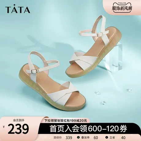 Tata他她夏专柜同款时尚休闲凉鞋舒适风一字带时装凉鞋新Y5D01BL1商品大图