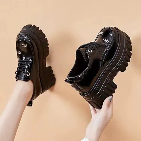 英伦风小皮鞋女款2024春秋新款女鞋百搭增高跟粗跟单鞋女士乐福鞋图片