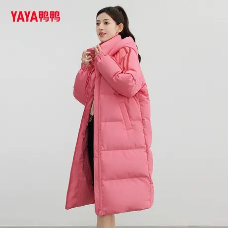 鸭鸭羽绒服女2023冬季长款连帽时尚休闲加厚保暖外套C商品大图
