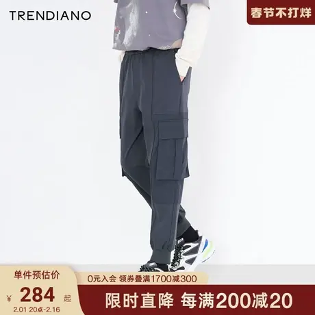 TRENDIANO潮牌官方新款春季男装多口袋裤子 抽绳束脚工装宽松卫裤商品大图