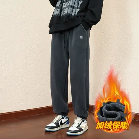 奥粒绒休闲长裤男秋冬新款束脚加绒裤子男款冬季加厚保暖运动卫裤图片