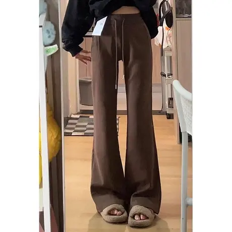 2024新款高腰阔腿微喇叭裤女春季韩版百搭薄款休闲运动拖地长裤潮图片