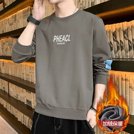 长袖t恤男加绒加厚新款秋冬季潮流圆领卫衣打底衫体恤上衣服ins酷图片