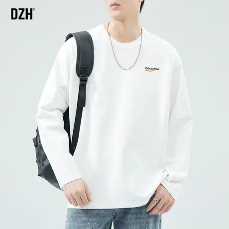 男士打底衫男内搭美式宽松白色t恤长袖纯棉上衣2024新款春季体恤商品大图