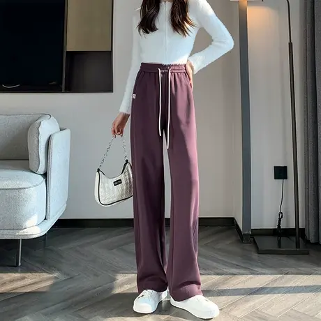 紫色运动阔腿裤女春季2024新款高腰宽松显瘦垂感休闲直筒香蕉卫裤图片