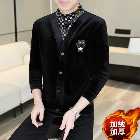 假两件卫衣男加绒加厚打底衫半高领长袖T恤休闲百搭潮牌男装上衣图片