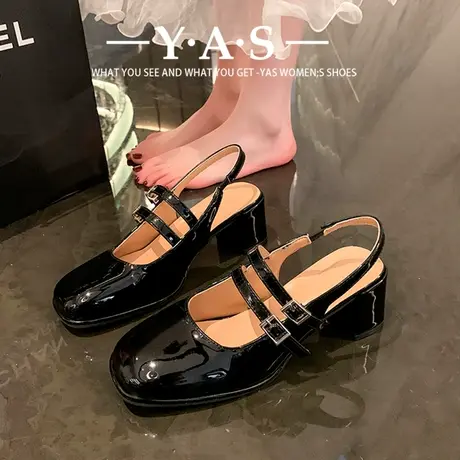 法式晚晚粗跟包头凉鞋女2024夏季新款浅口玛丽珍女鞋气质小皮鞋商品大图