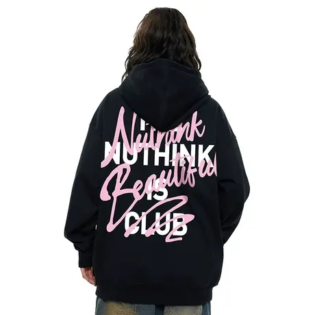 Nuthink美式潮牌字母连帽卫衣男国潮加绒加厚保暖外套情侣春季潮商品大图