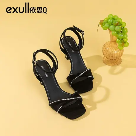 依思q时装凉鞋女2024今年夏季新款法式细跟水钻斩男一字带高跟鞋图片