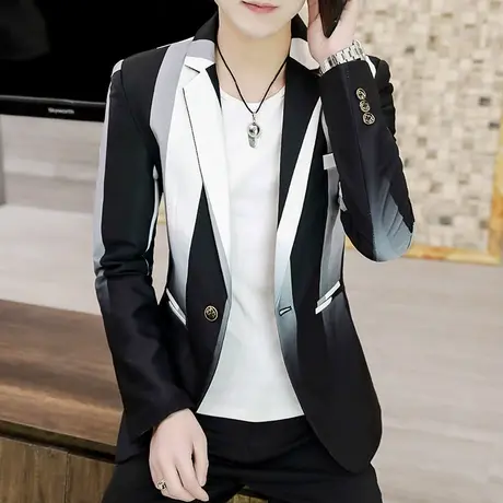 社会小伙个性帅气西服春季男士韩版精神上衣服ins潮流修身小西装商品大图