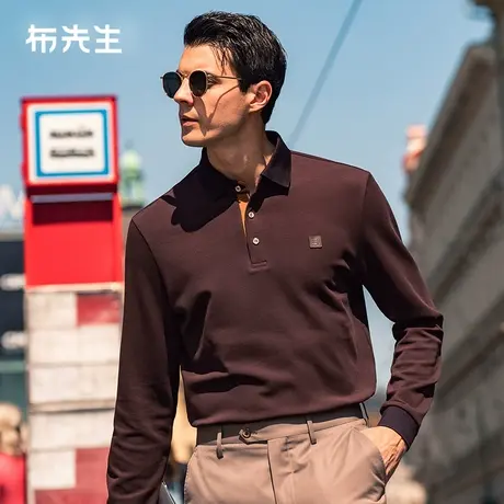 MrBu布先生棉混纺撞色翻领长袖t恤2023秋季新款开衩男上衣BT12316商品大图