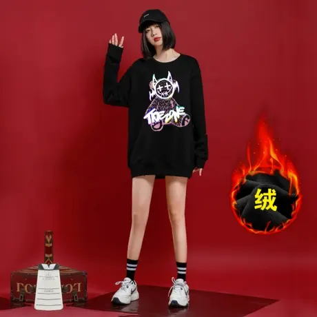 Ohlyah小熊卫衣女秋冬新款加绒加厚宽松大码休闲长袖外套学生班服商品大图