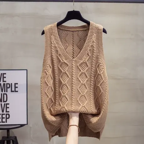 中长款v领针织马甲背心女2023秋装新款宽松外穿马夹麻花毛衣坎肩图片
