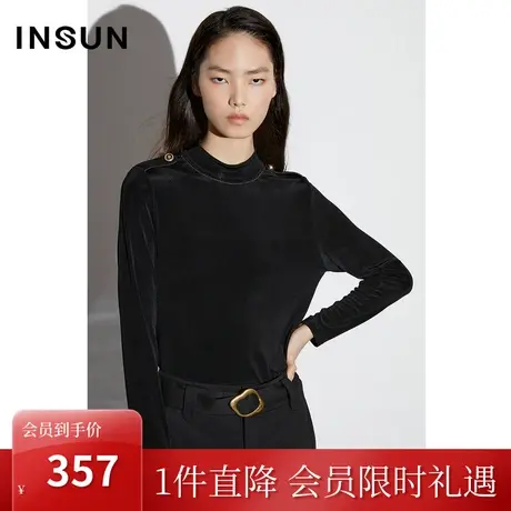 恩裳COVER2023春款新款亲肤舒适醋酸上衣坑条显瘦弹力立领针织衫商品大图