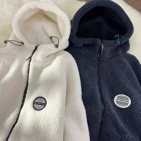 加绒加厚连帽羊羔毛外套女秋冬ins潮毛毛宽松羊羔绒oversize棉服图片