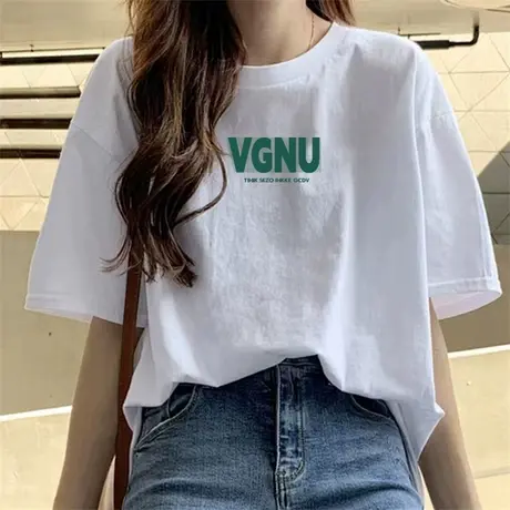 欧货白色短袖t恤女2023年新款夏季宽松港风大版纯棉中长款ins潮商品大图