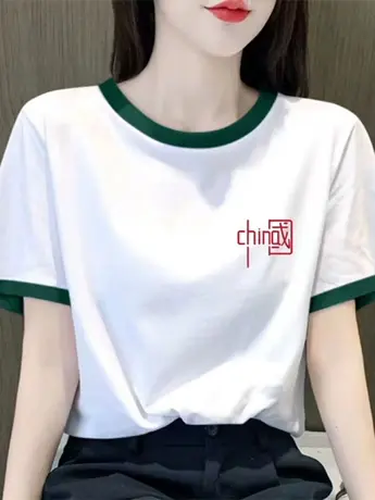 仿棉短袖t恤女2023新款夏季小众设计感港风chic潮牌正肩显瘦上衣商品大图