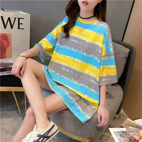 欧货大版t恤女夏宽松短袖网红大红色潮2023年新款超火大码中长款图片