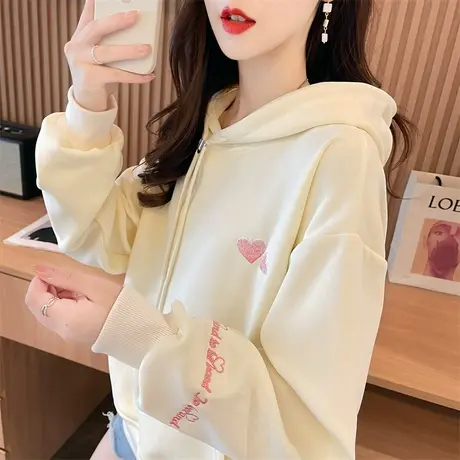 连帽卫衣女春秋季韩版宽松薄款小个子设计感小众美式复古带帽外套图片