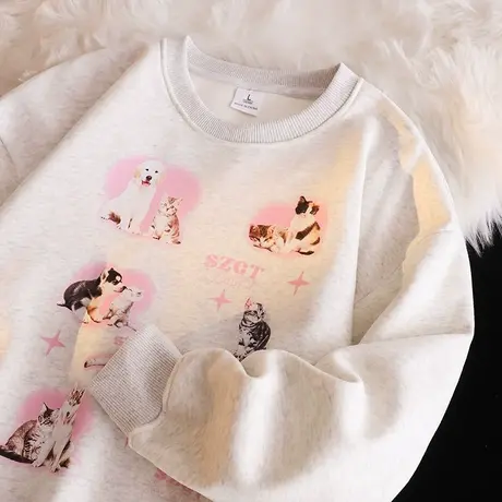 oversize设计感卫衣女秋冬加绒加厚ins潮牌小众宽松大码无帽上衣图片