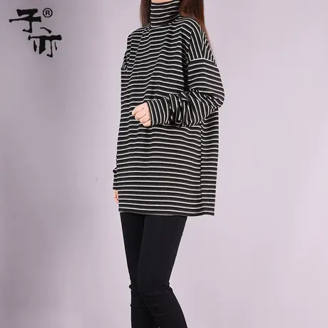 子亦冬季新款女装条纹时尚休闲加厚高领显瘦休闲打底卫衣绒衫图片