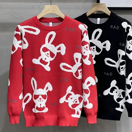 圣诞兔年新年本命年红色毛衣男士冬季加厚衣服情侣装打底针织衫男商品大图