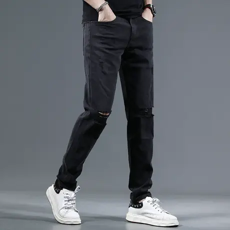 破洞牛仔裤夏季薄款男2023新款时尚潮流修身直筒男士休闲薄款长裤商品大图