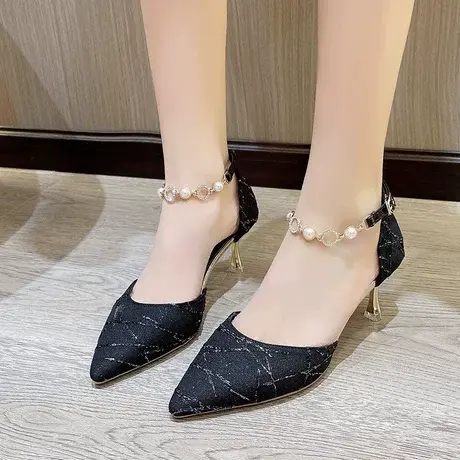 细跟包头尖头凉鞋女2023年夏季新款外穿包跟时装夏天单鞋高跟鞋商品大图