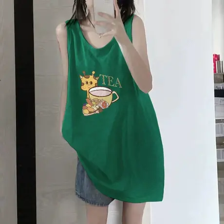 纯棉吊带运动坎肩背心无袖t恤女夏季设计感小众外穿宽松挂脖上衣商品大图
