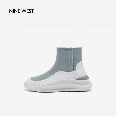 冰川系列Nine West/玖熙秋冬新款厚底运动袜靴增高丹宁短靴瘦瘦靴图片