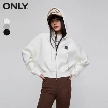 ONLY2023冬季新款潮流休闲百搭落肩连帽开衫短款卫衣女*12339R001商品大图