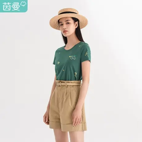 【商场同款】茵曼2022夏装新款立体刺绣花朵设计复古休闲短袖T恤商品大图