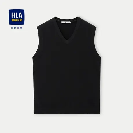 HLA/海澜之家纯绵羊毛针织背心23秋季新款纯色V领修身保暖背心男商品大图