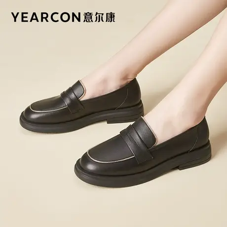 意尔康女鞋2023新款春季真皮乐福鞋女英伦风小皮鞋厚底单鞋jk鞋子图片