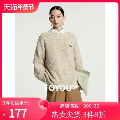 TOYOUTH初语复古花纱软糯毛衣女2023秋季新款宽松落肩圆领针织衫商品大图