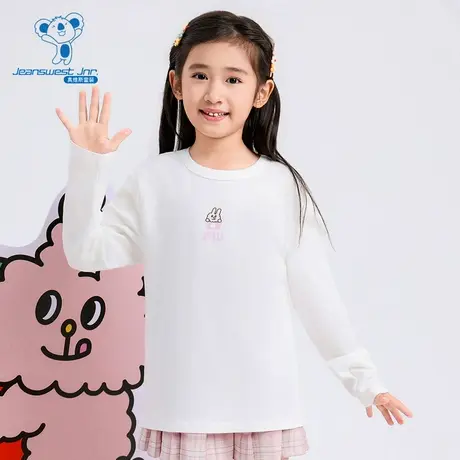 JU真维斯女童2024不按秋季新款纯棉口袋百搭休闲中大童长袖T恤图片