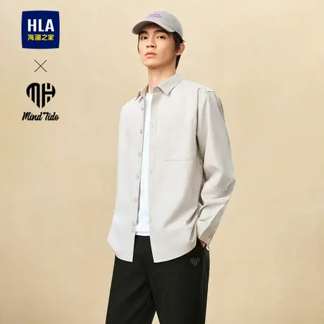 HLA/海澜之家亦心即为长袖休闲外套衬衫春秋新纯棉刺绣口袋上衣男商品大图