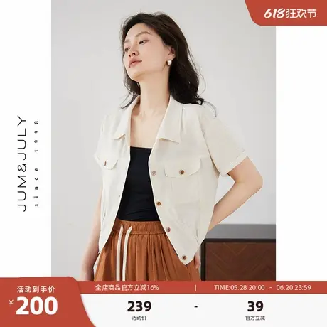 嘉茱莉夏季薄款短袖上衣外套女2025新款小个子短外套单排扣衬衣图片