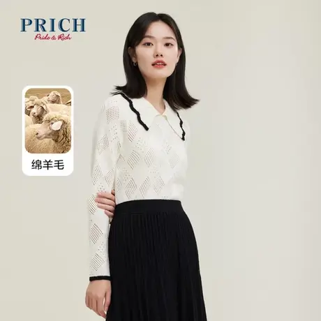 PRICH商场同款针织衫22新品秋冬新款含绵羊毛花边领口百搭上衣女商品大图