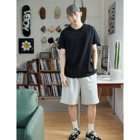 唐狮凉感休闲打底衫纯色半袖体恤净色短袖t恤男夏季白色宽松商品大图