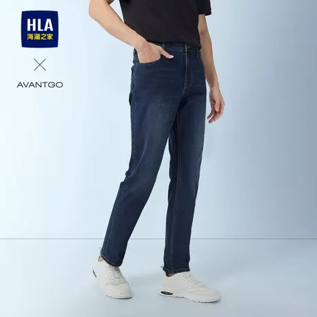 HLA/海澜之家轻商务经典系列牛仔裤25春夏新中腰水洗绣花直筒裤男商品大图