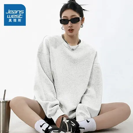 KMV真维斯灰色卫衣女春秋季2025年新款时尚洋气百搭圆领套头上衣商品大图