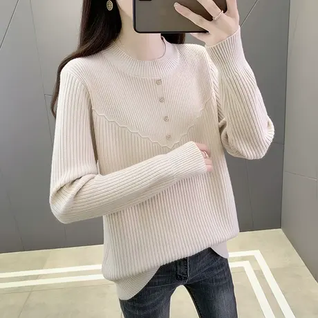 2023新款女毛衣秋冬爆款针织打底衫纯色套头女内搭设计感洋气上衣图片