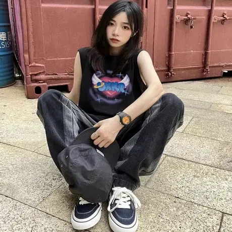 纯棉辣妹吊带运动坎肩背心无袖t恤女夏季外穿宽松篮球服挂脖上衣图片